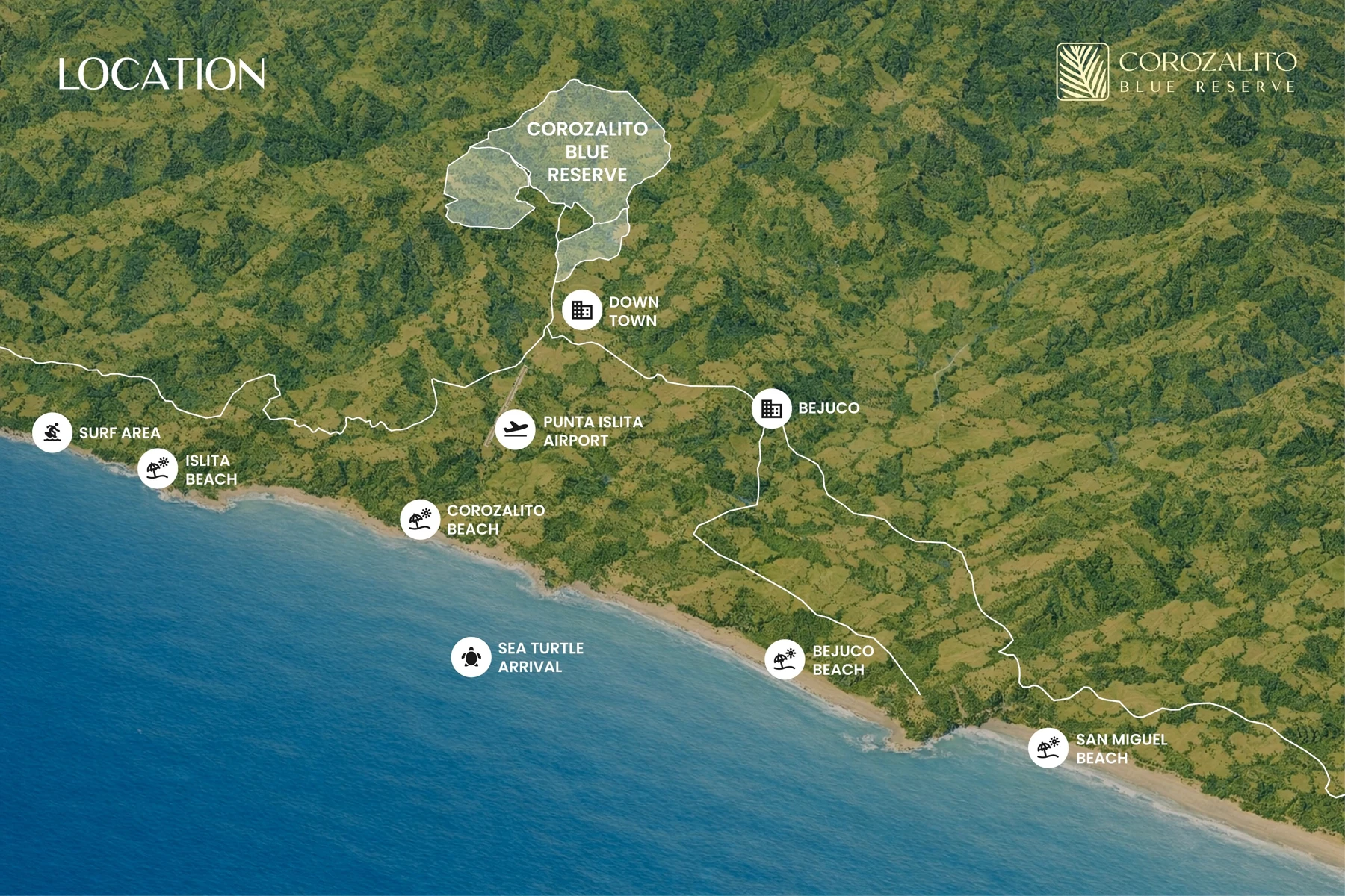 Corozalito location map and Pacific coastline